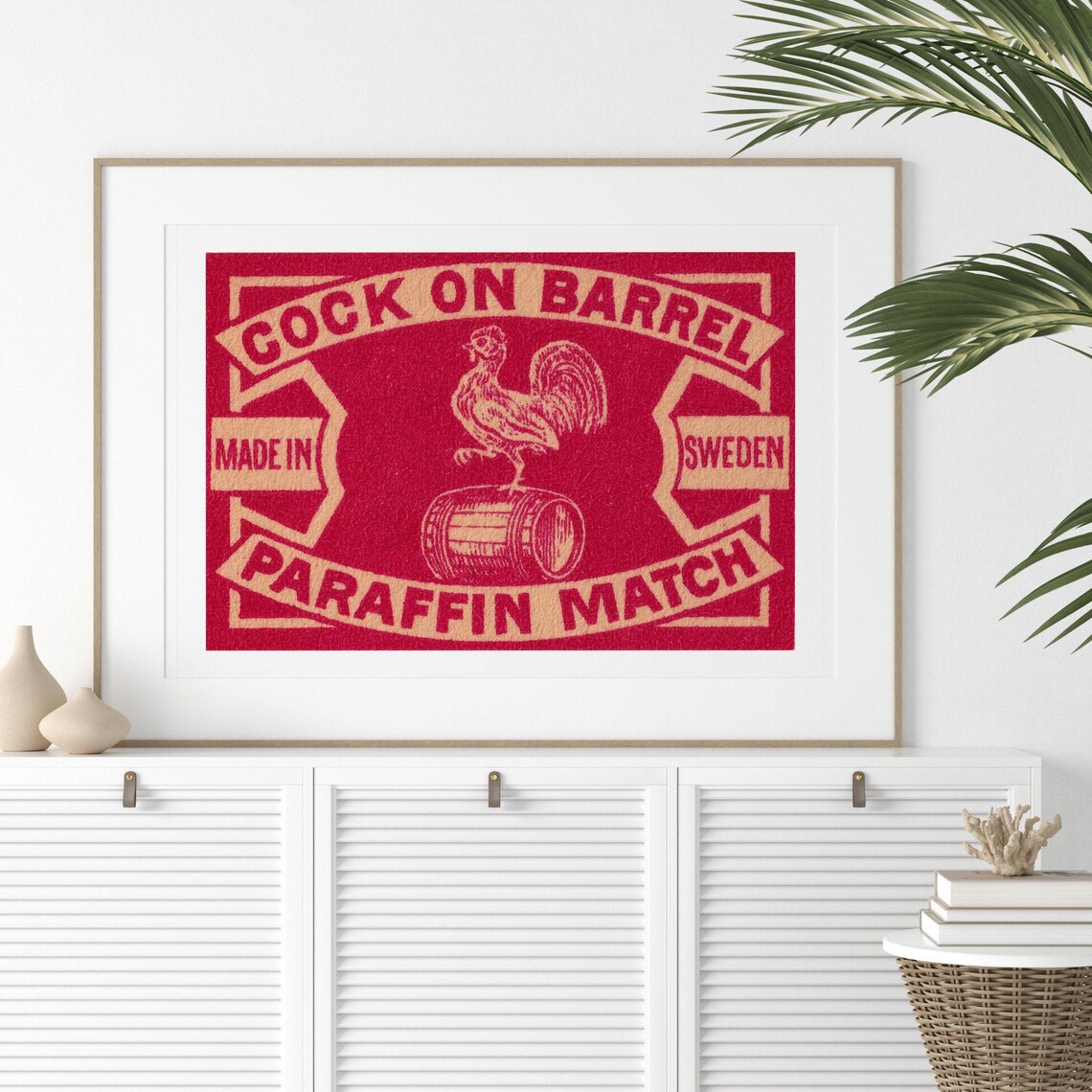 Cock On Barrel Paraffin Match Swedish Vintage Rooster Label Poster - Image 3