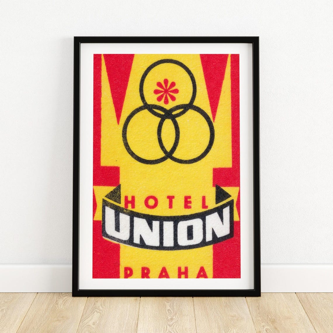 Hotel Union Praha Prague Retro Hotel Yellow Red Vintage Logo Poster