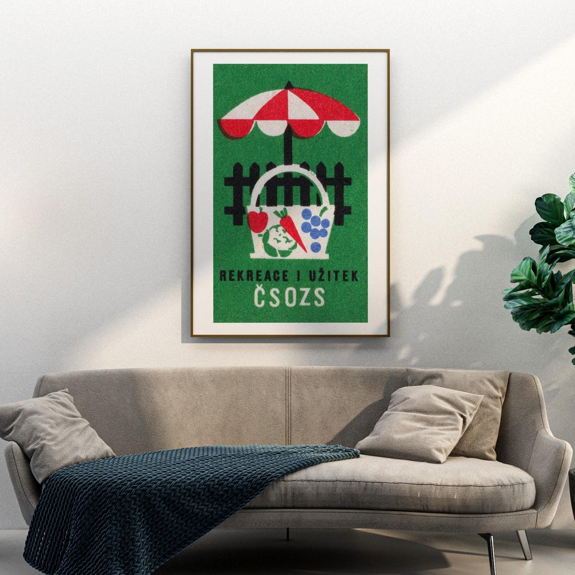 Retro Green Picnic Basket Czech Vintage Matchbox Label Art Poster - Image 3