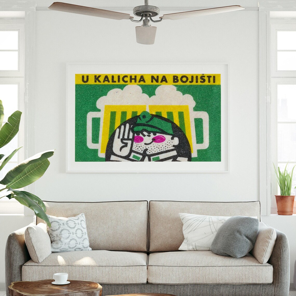 U Kalicha Na Bojisti Beer Mugs Czech Pub Matchbox Label Poster - Image 3