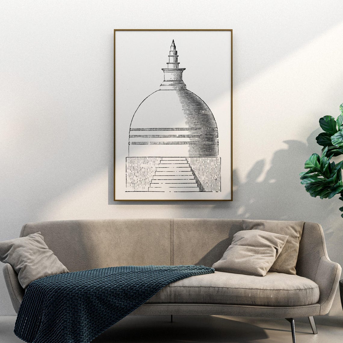 Sri Lankan Buddhist Temple Architectural Illustration Historical Wall Art Unique Home Decor - Image 3