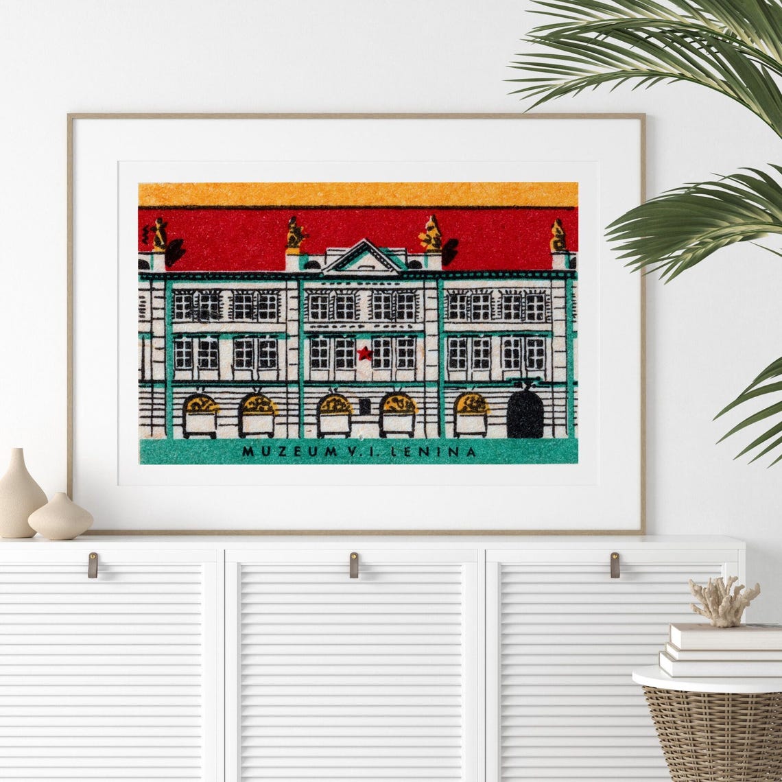 V I Lenin Museum Building Red Roof Vintage Czech Label Poster - Image 2
