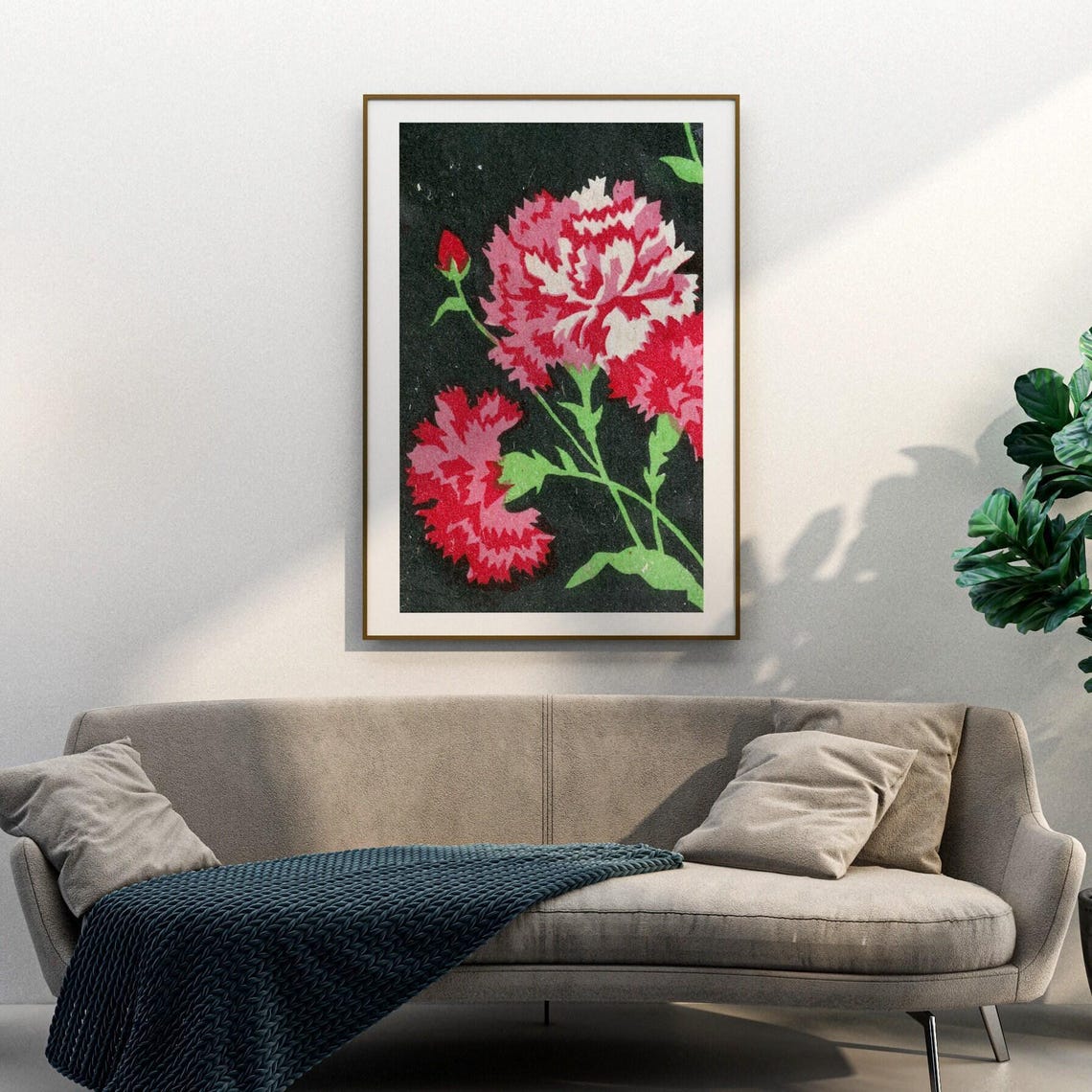 Pink Carnations On Black Vintage Floral Matchbox Label Art Poster - Image 3