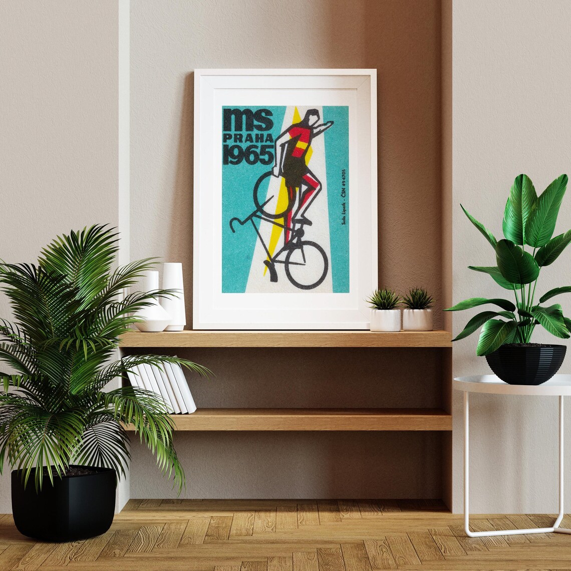 Man Riding Backwards on Bicycle, Vintage Czech Poster - Image 2