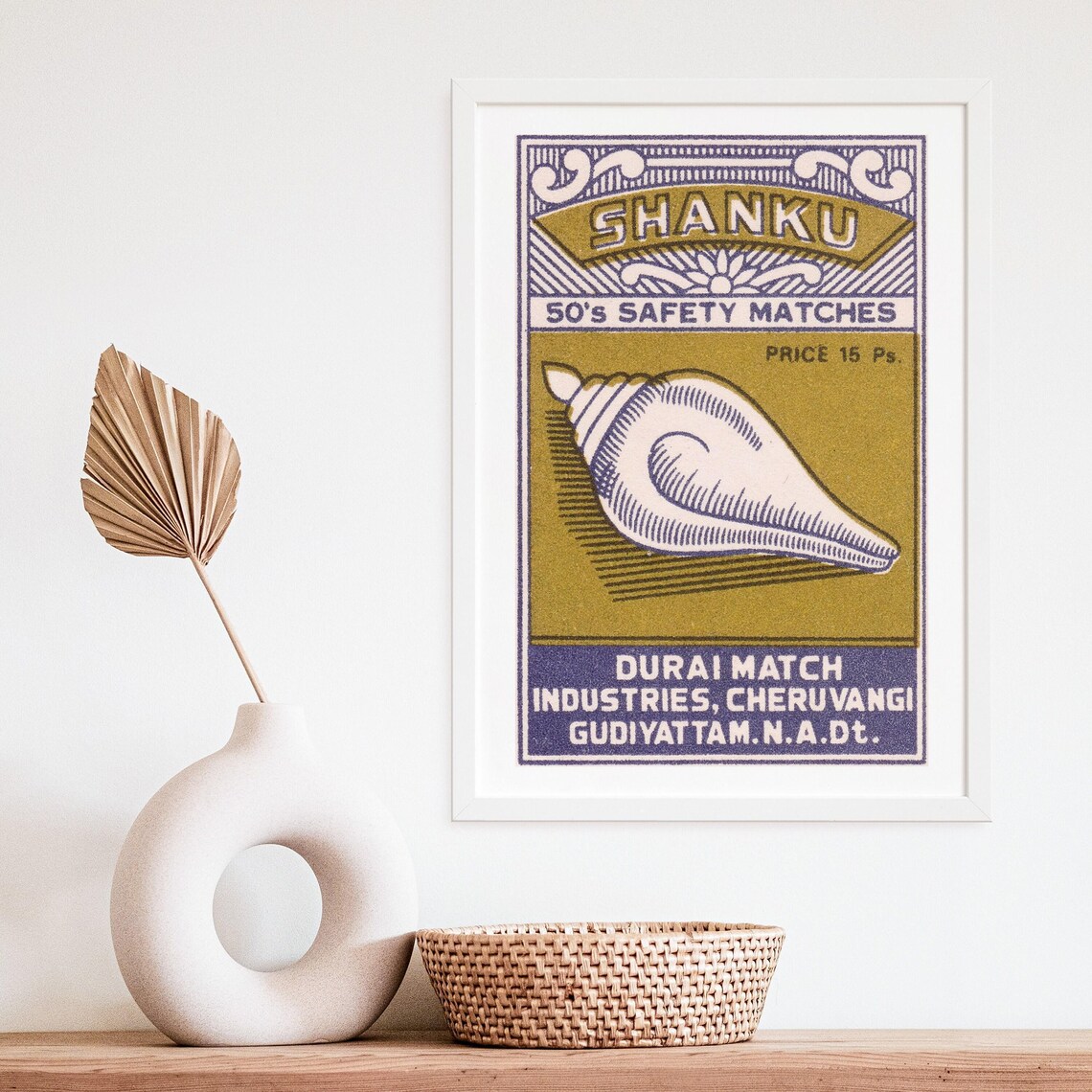 Shanku 50s Safety Matches Conch Shell Vintage Indian Label Poster - Image 4