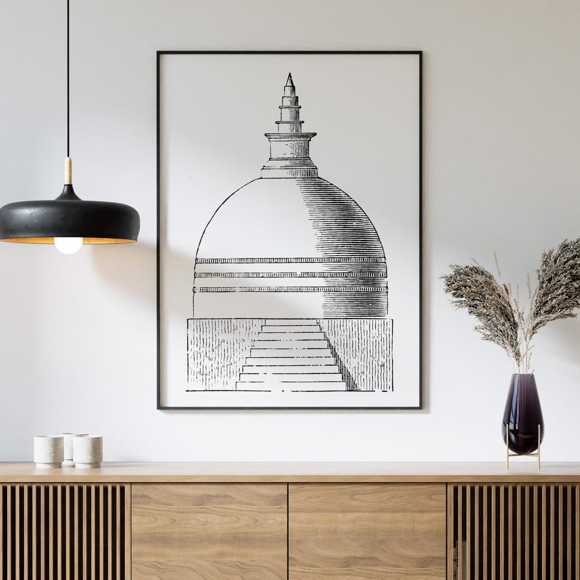 Sri Lankan Buddhist Temple Architectural Illustration Historical Wall Art Unique Home Decor - Image 4