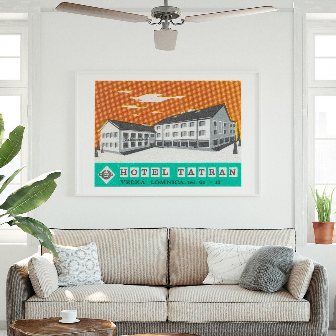 Hotel Tatran Velka Lomnica Orange Sky Retro Matchbox Label Poster - Image 3
