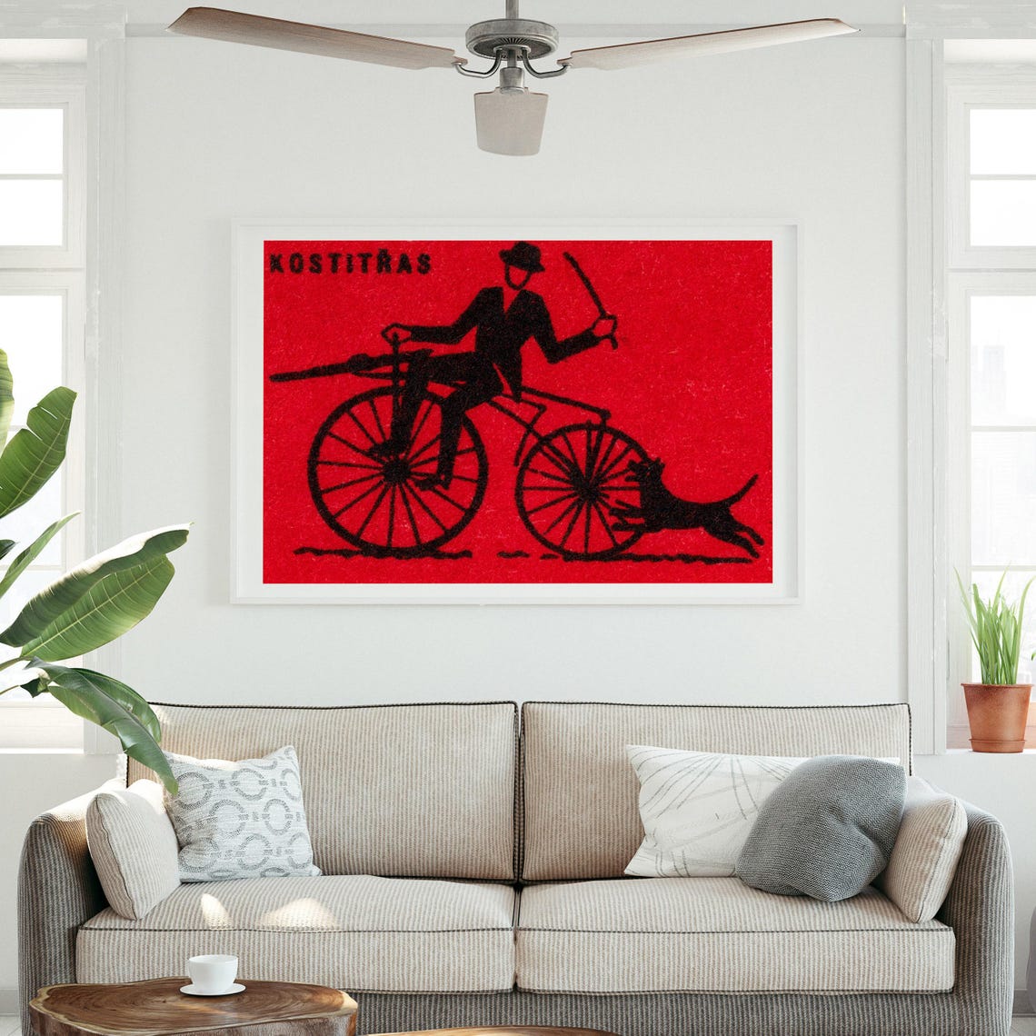 Kostitras Penny Farthing Cyclist Dog Chase Vintage Label Poster - Image 3