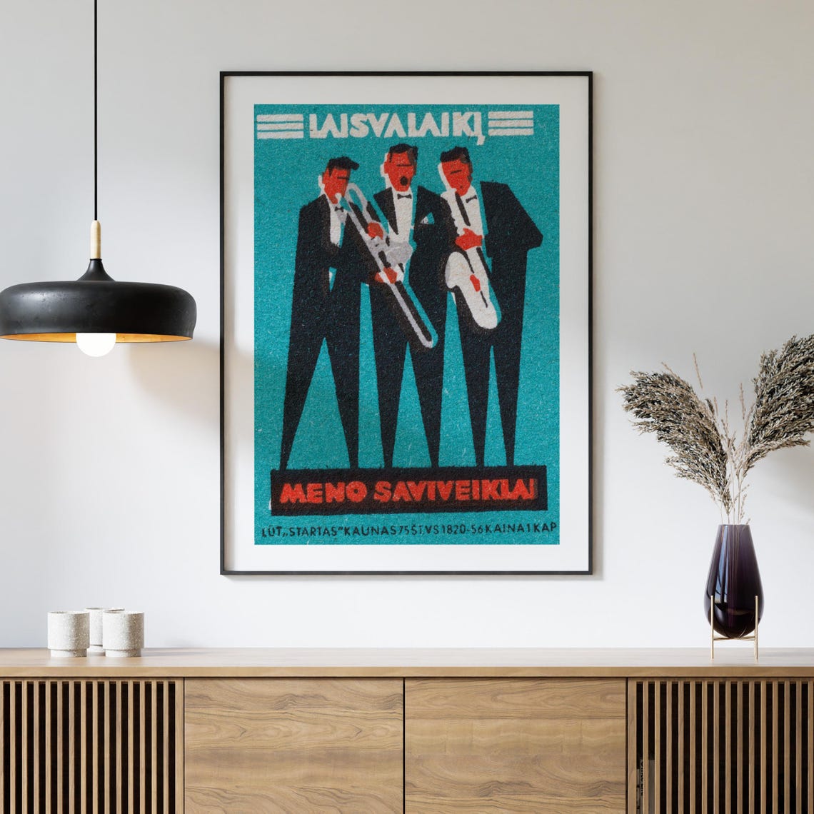 Lithuanian Laisvalaikis Jazz Trio Vintage Matchbox Art Poster - Image 4