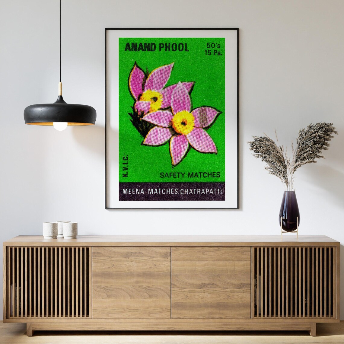 Anand Phool Pink Flowers Indian Safety Matches Vintage Art Poster - Image 4