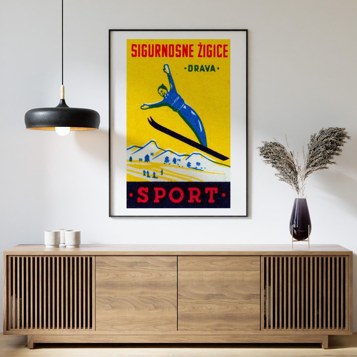 Drava Sport Ski Jumper Yellow Vintage Matchbox Winter Sports Poster - Image 4