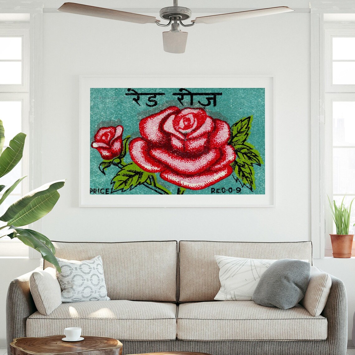 Pink Roses Vintage Indian Matchbox Label Red Rose Style Art Print - Image 3