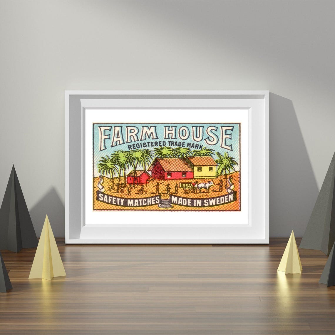 Farm House Swedish Safety Matches Vintage Label Art Poster Red - Image 4