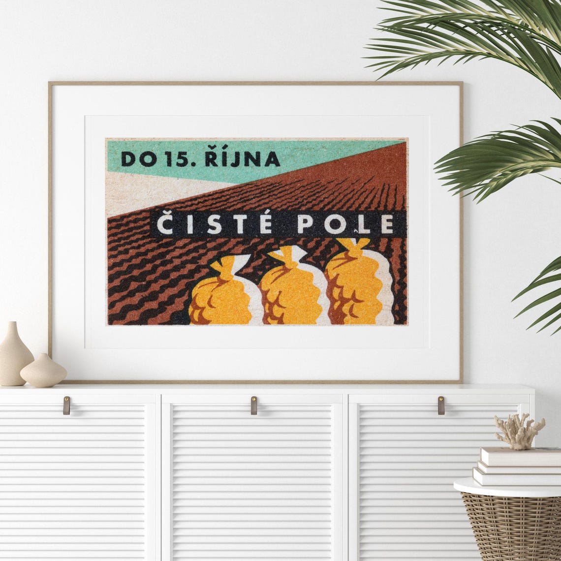 Clean Field Golden Grain Sacks Harvest Vintage Czech Farm Poster - Image 2