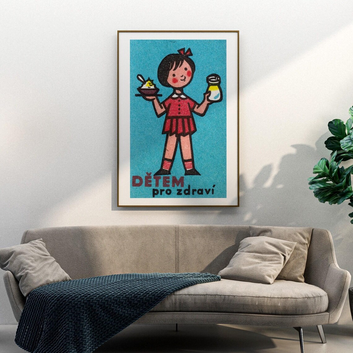 Girl With Yogurt Red Dress, Vintage Czech Poster Print - Image 3