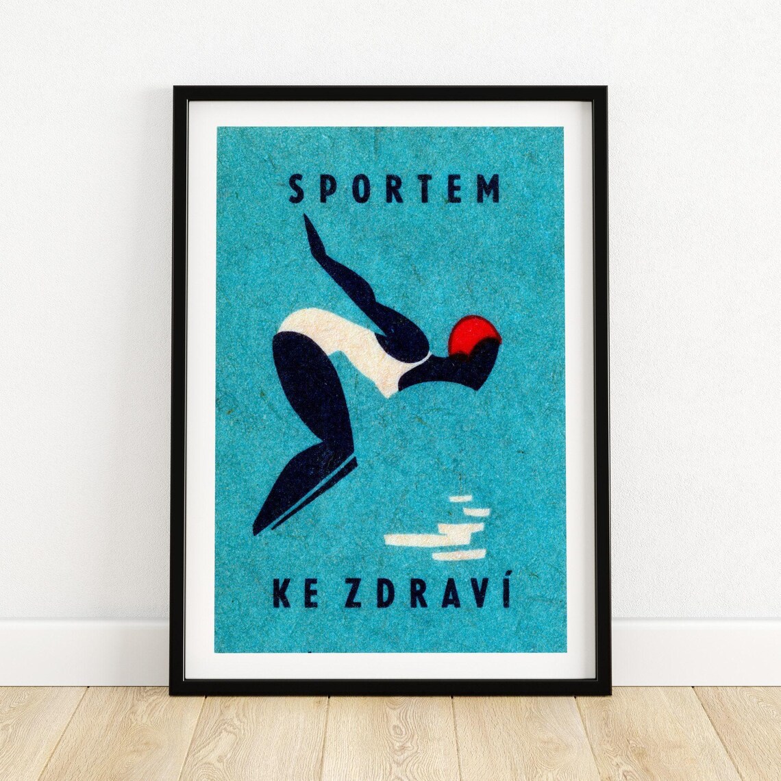 Sportem Ke Zdravi Diver Vintage Czech Sports Matchbox Poster