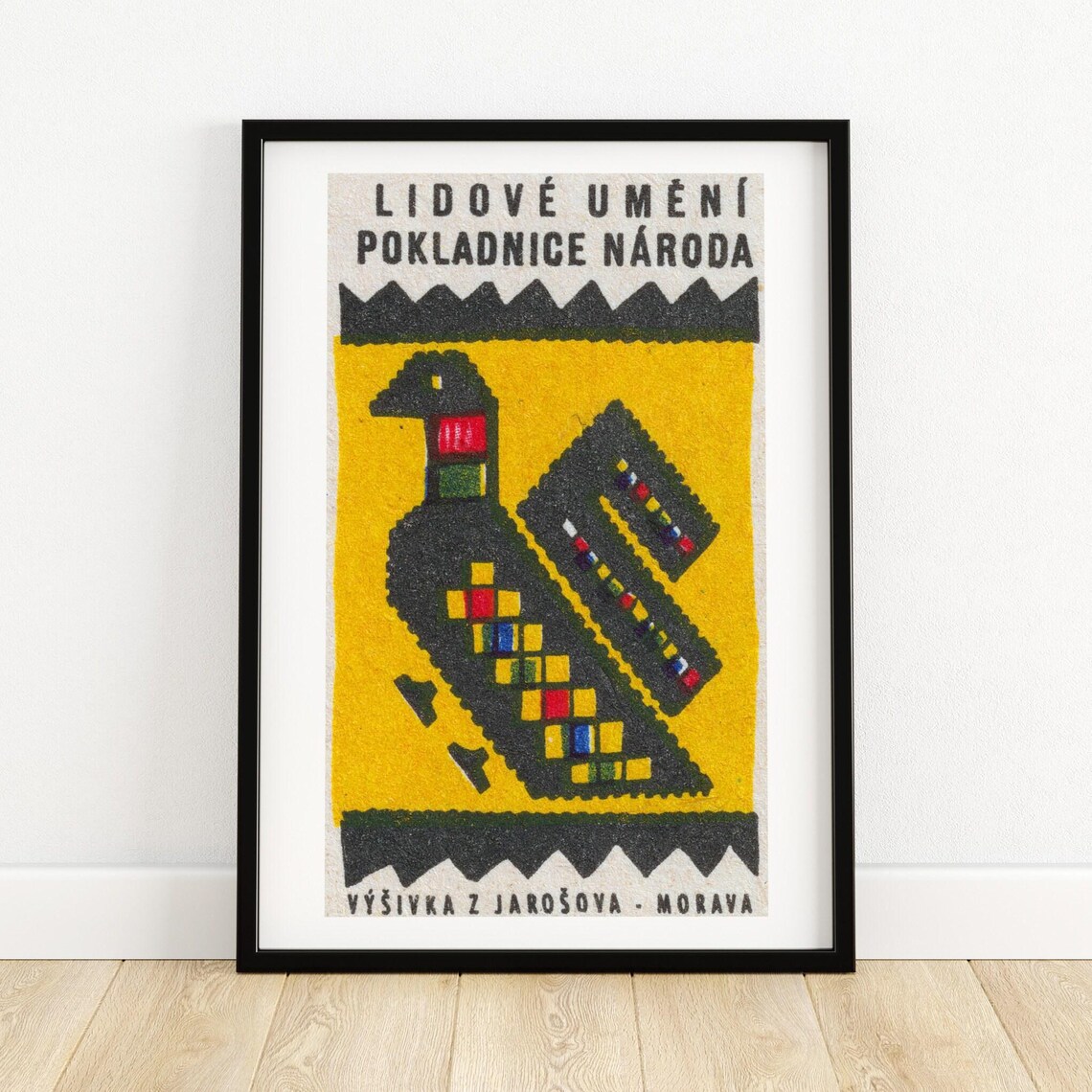 Yellow Bird Moravian Folk Embroidery Vintage Czech Label Poster