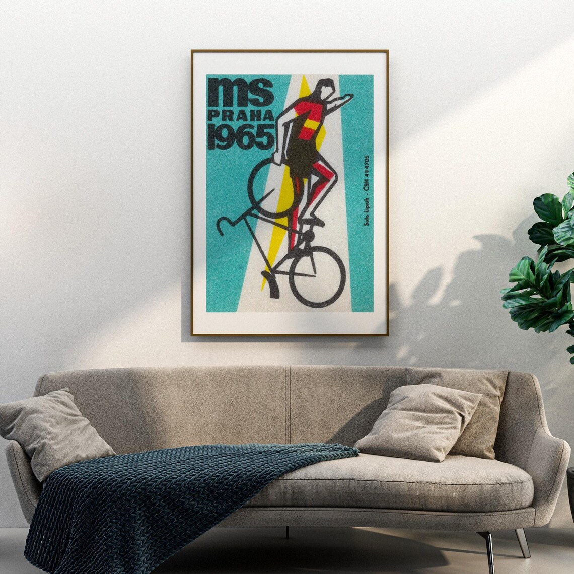 Man Riding Backwards on Bicycle, Vintage Czech Poster - Image 3