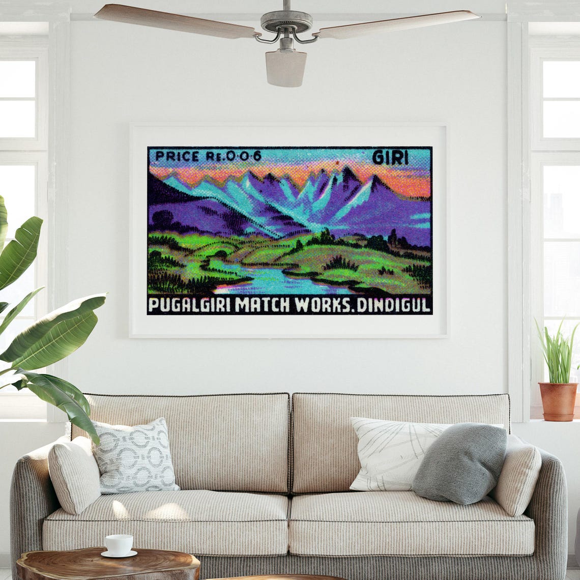 Purple Mountain River Giri Vintage Indian Matchbox Art Poster - Image 3