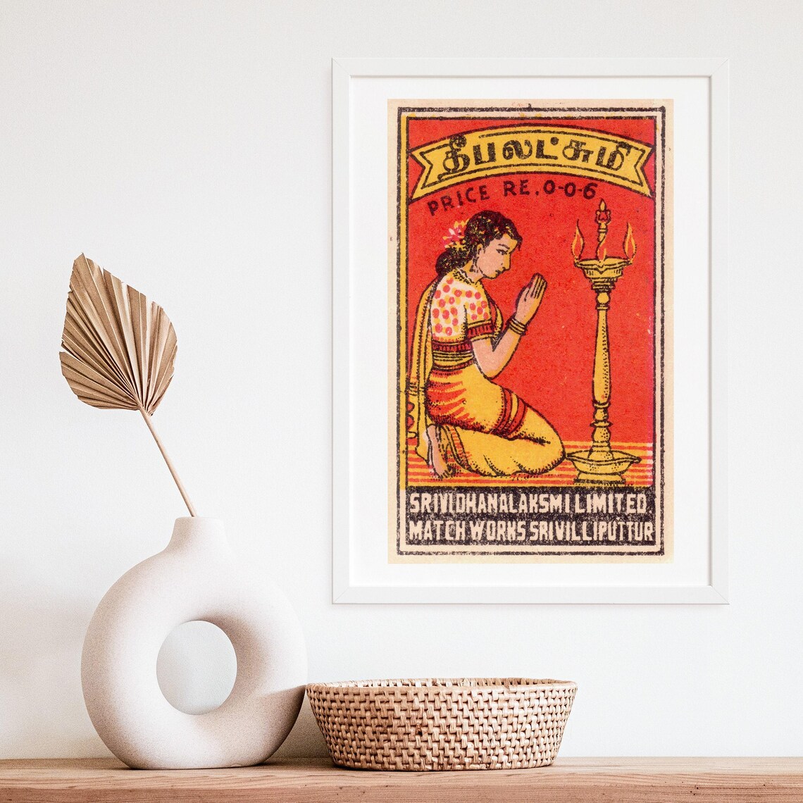Deepalakshmi Indian Woman Praying Oil Lamp Vintage Label Poster - Image 4