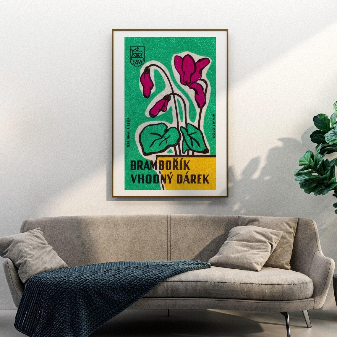 Brambořík Cyclamen Flower Czech Gift Theme Vintage Matchbox Art Poster - Image 3