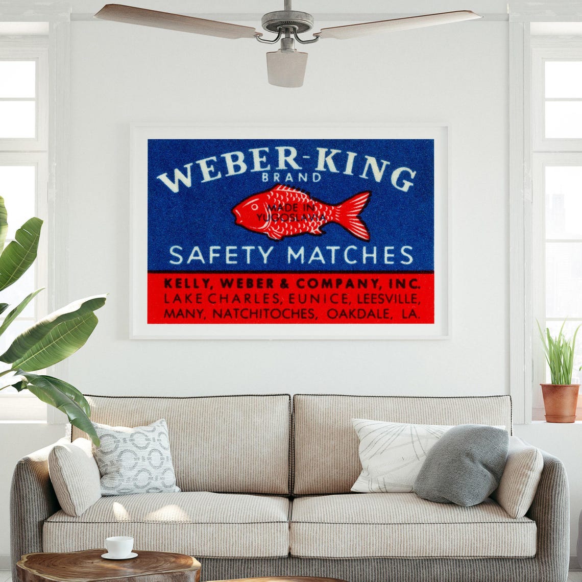 Weber King Safety Matches Red Fish Vintage Advertising Poster - Image 3