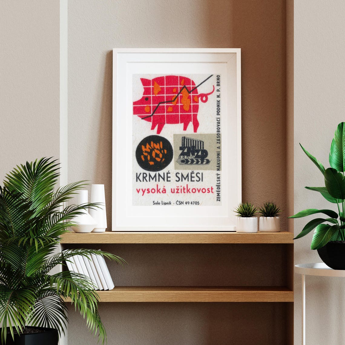 High Efficiency Feed Mixtures Pig Vintage Czech Matchbox Art Poster - Image 2