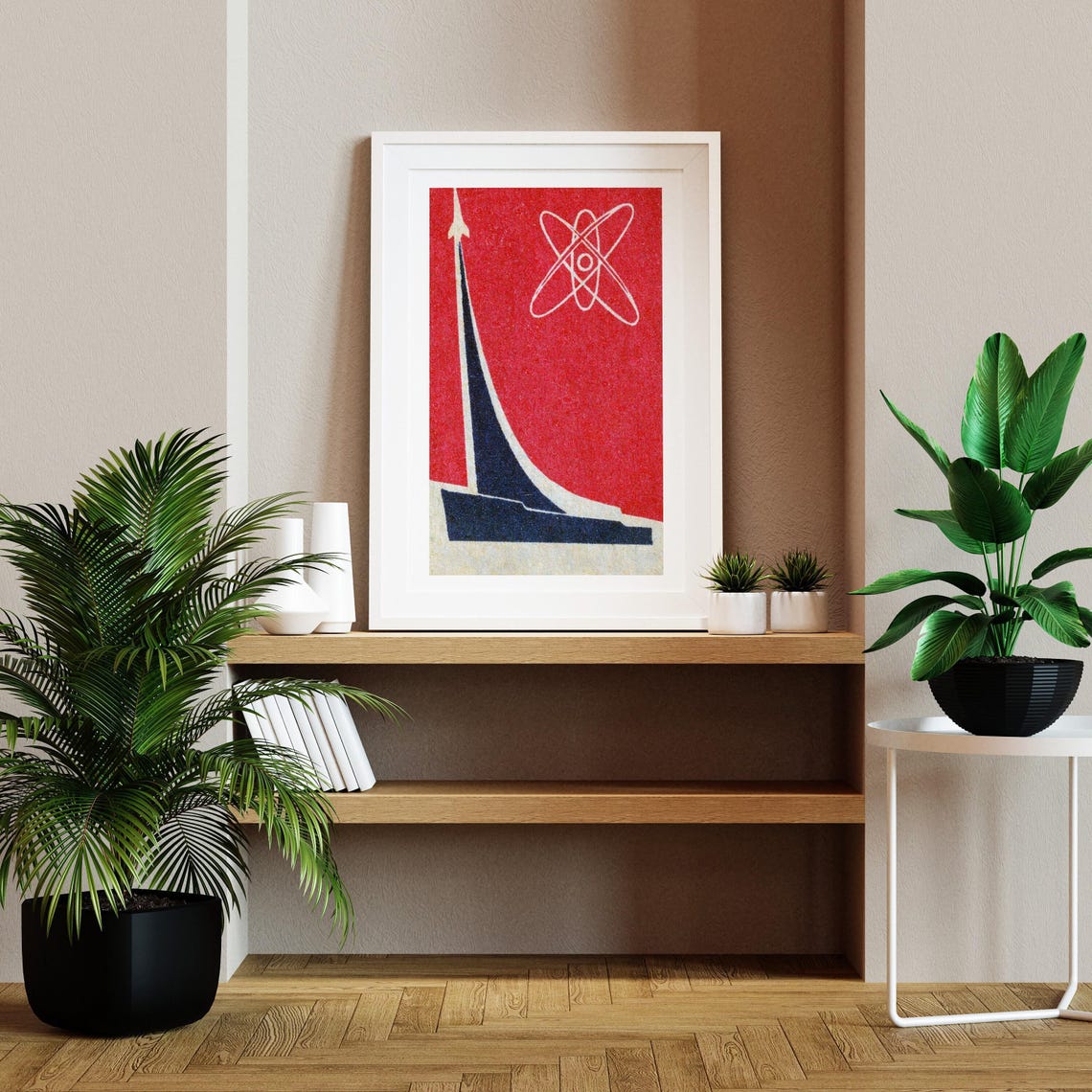 Atomic Energy Rocket Launch Red Atom Symbol Space Vintage Poster - Image 2