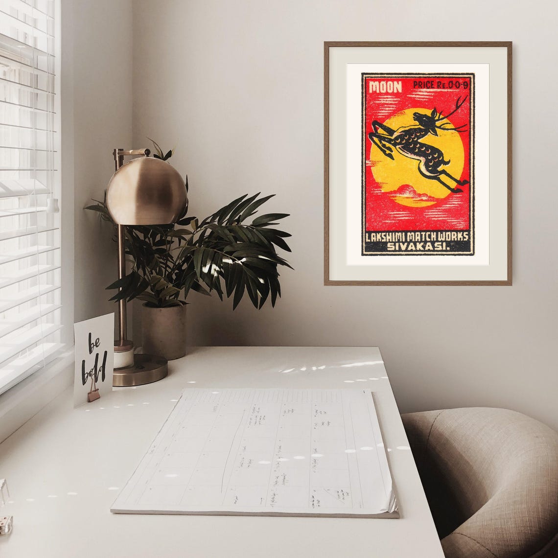Moon Indian Matchbox Label Leaping Stag Yellow Moon Vintage Art Poster - Image 2