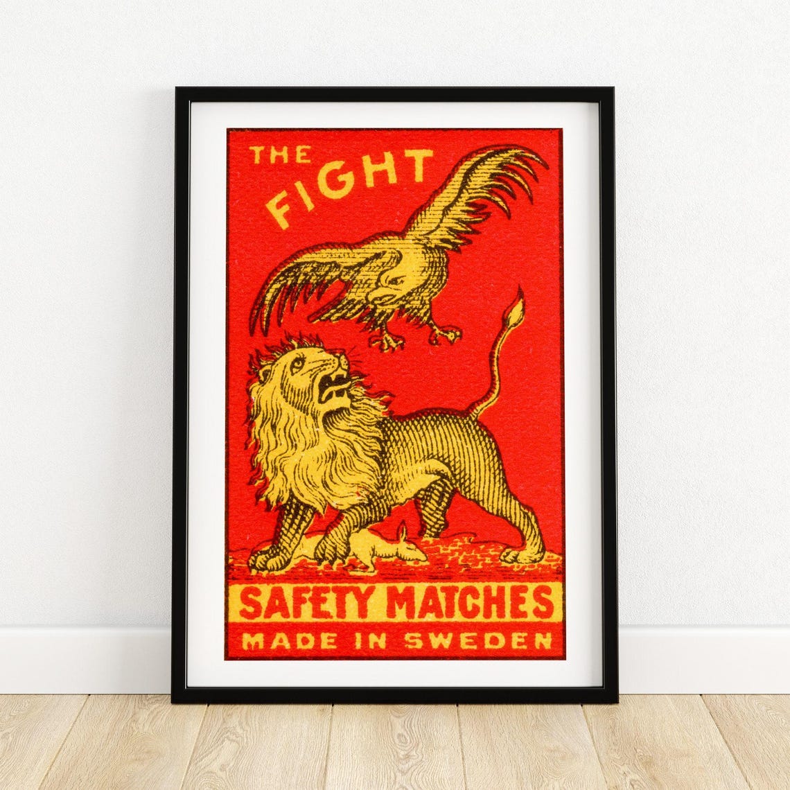 The Fight Lion Eagle Vintage Swedish Safety Matches Art Poster