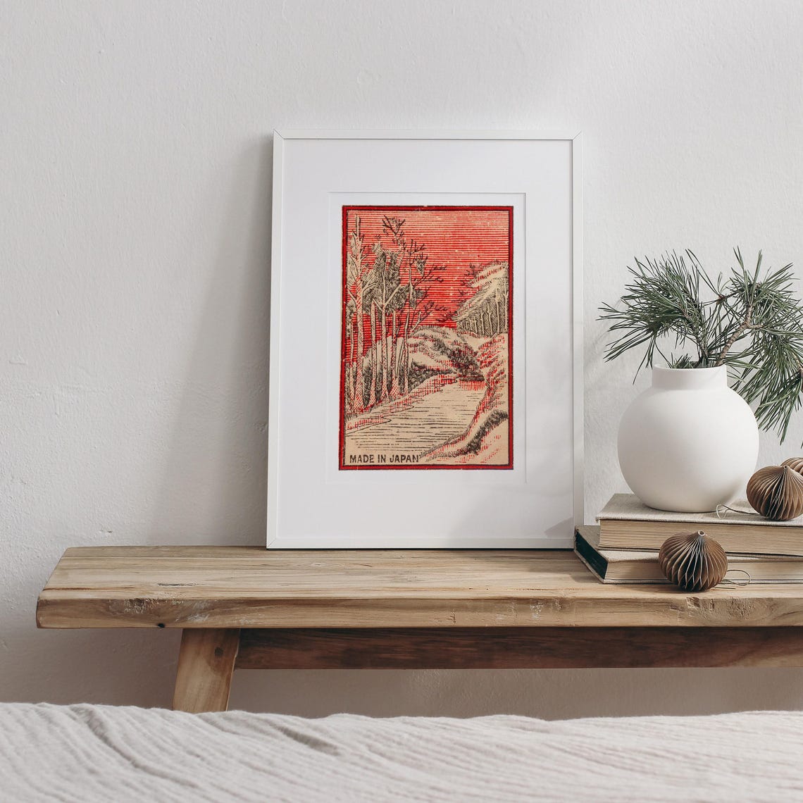 Japanese Landscape Vintage Matchbox Label Red Sky River Art Poster - Image 3