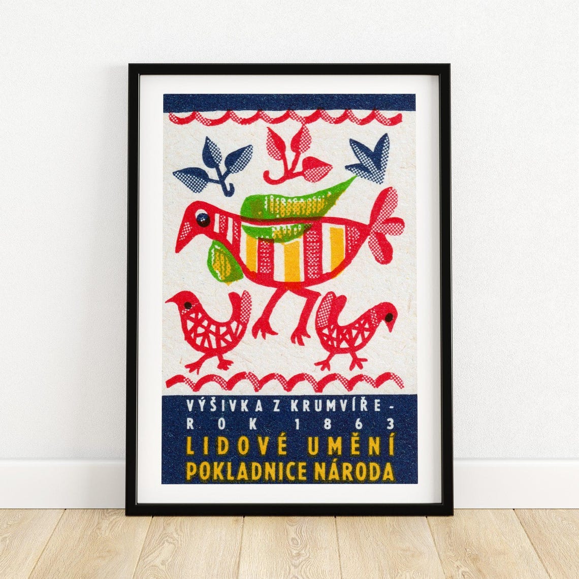 1863 Krumvir Folk Embroidery Bird Parade Vintage Heritage Poster