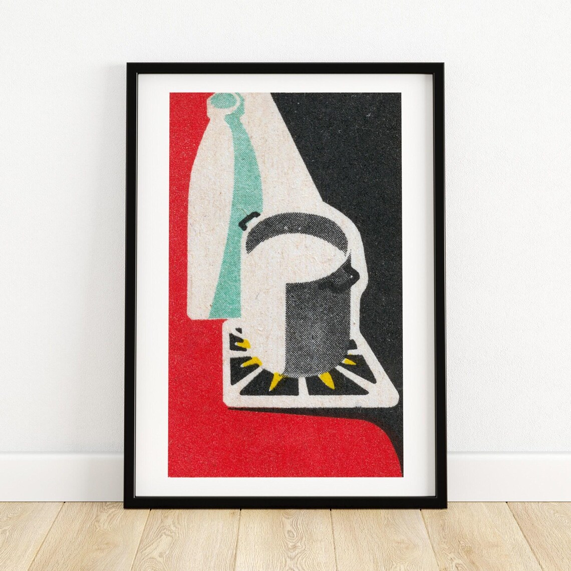 Milk Pot Pouring Gas Burner Red Vintage Matchbox Art Poster Kitchen