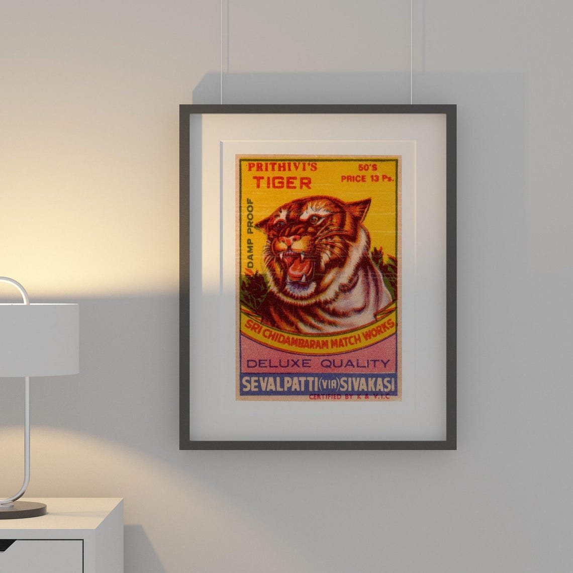 Prithivis Roaring Tiger Fangs Bared Vintage India Match Label Poster - Image 2