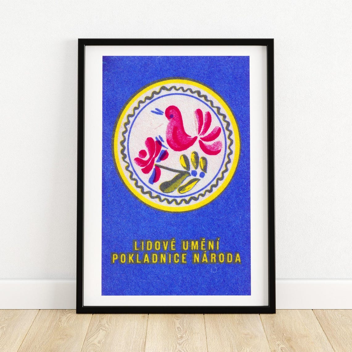 Lidové Umění Ceramic Plate Pink Bird Vintage Czech Folk Art Poster
