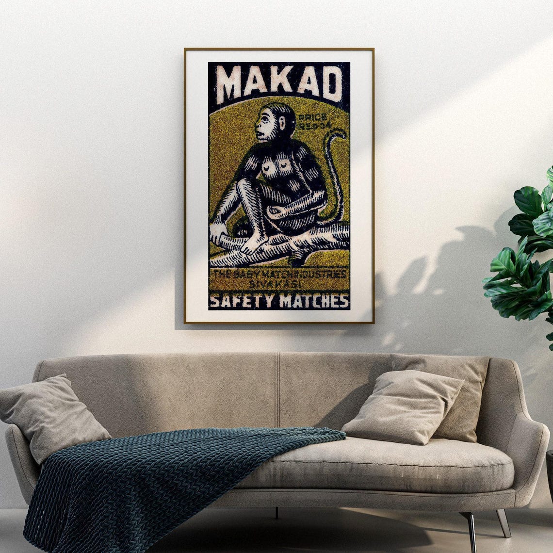 Makad Indian Matchbox Label Monkey Safety Matches Vintage Art Poster - Image 3