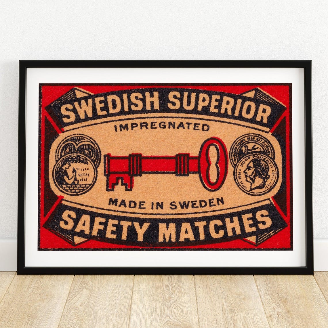 Swedish Superior Safety Matches Red Key Vintage Label Poster