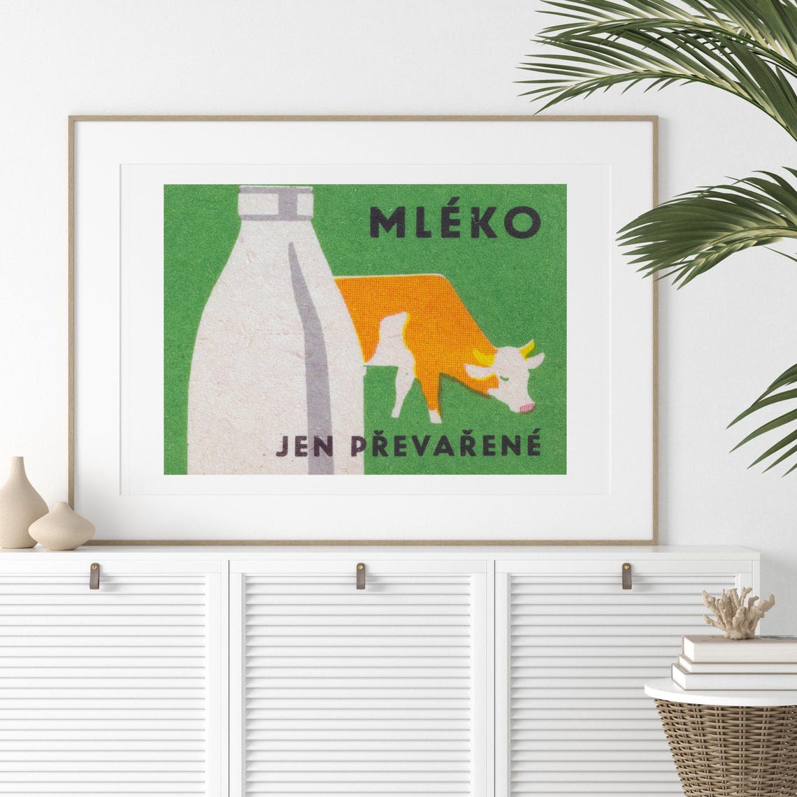 Mleko Only Boiled Milk Bottle Cow Vintage Matchbox Label Poster - Image 2