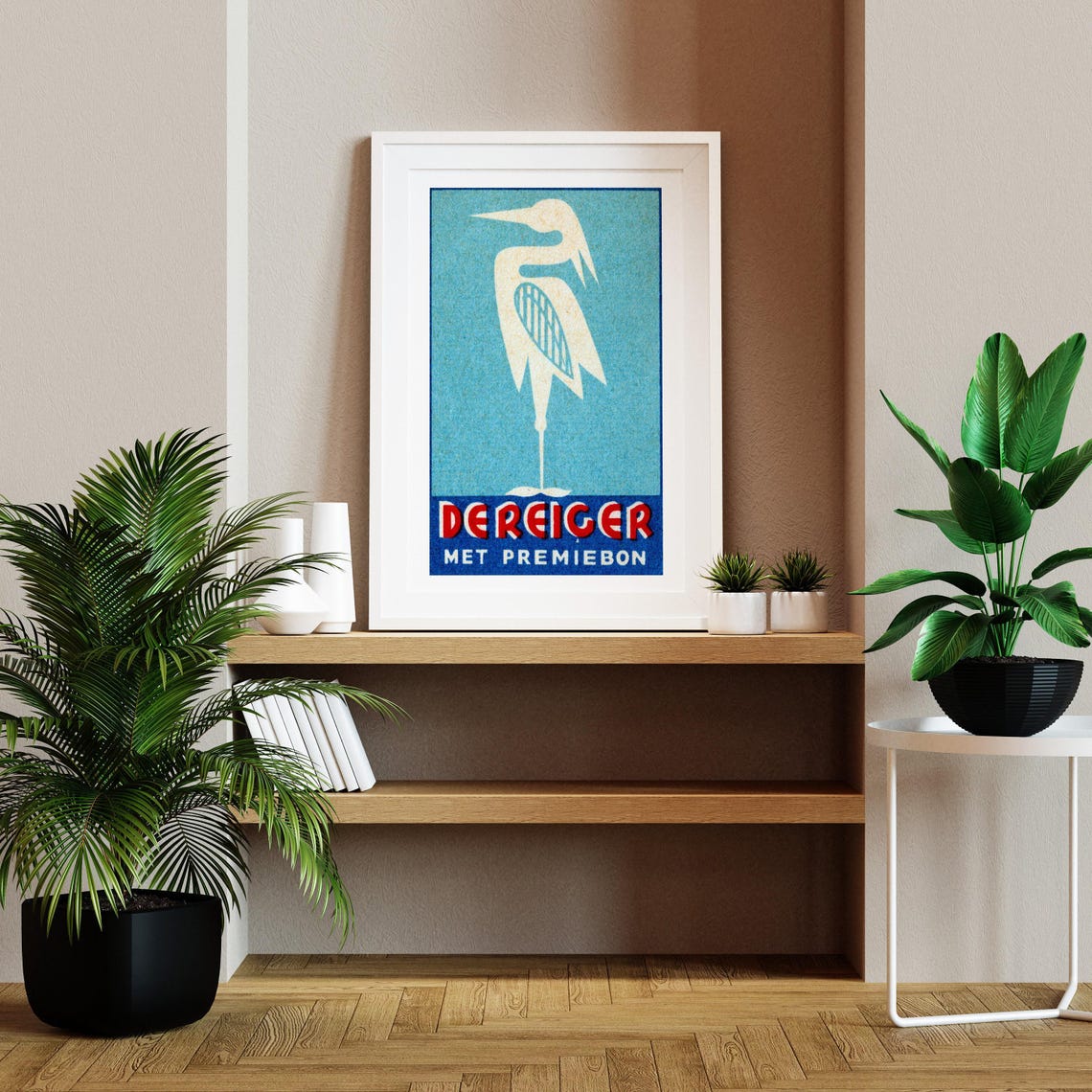 De Reiger White Heron Dutch Vintage Matchbox Art Poster Teal - Image 2