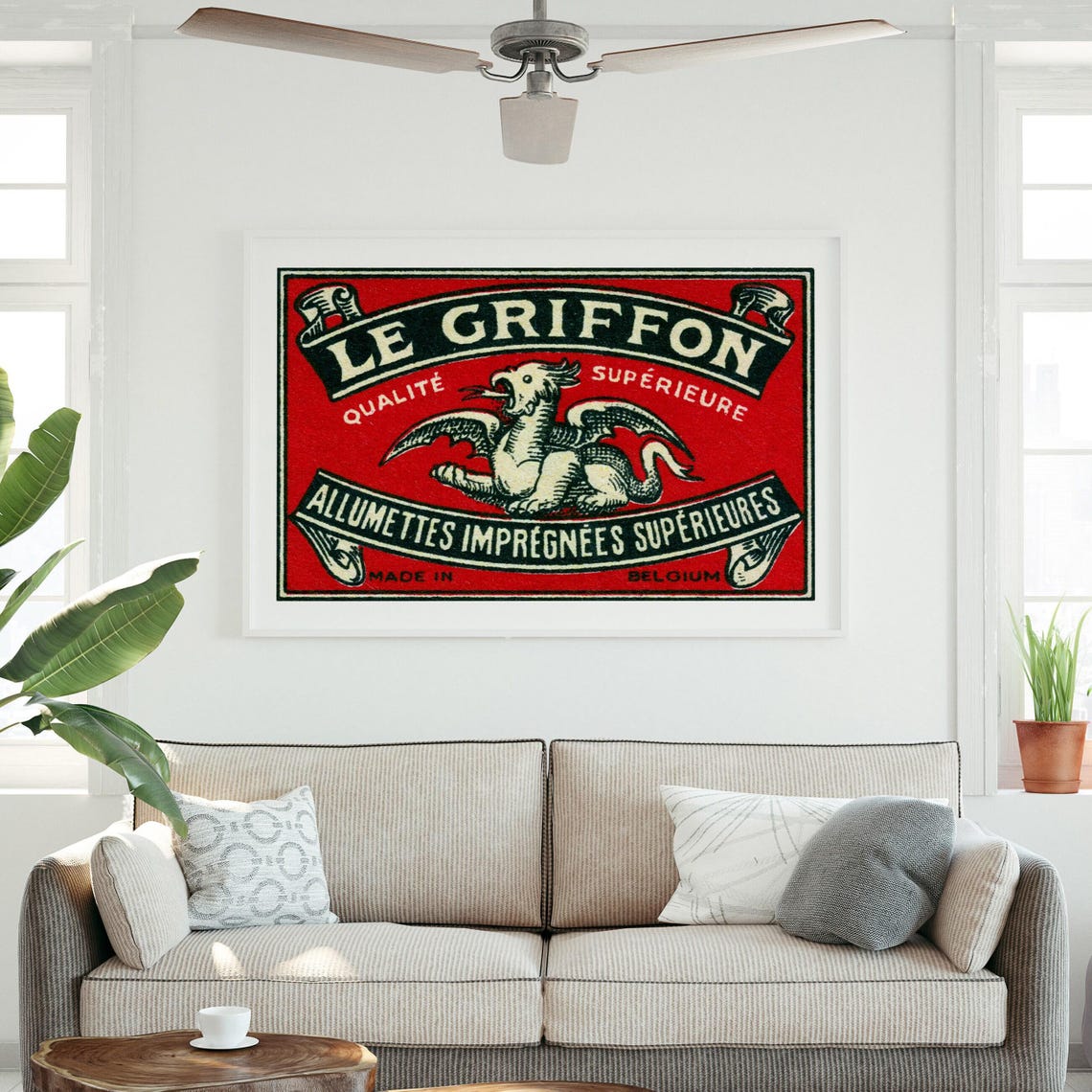Le Griffon Red Belgian Matchbox Dragon Creature Vintage Poster - Image 3