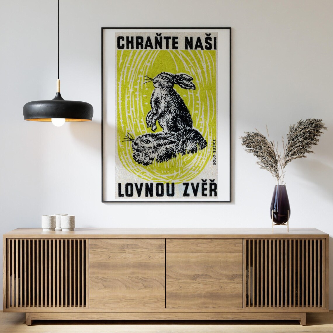 Two Hares Czech Matchbox Label Protect Our Game Vintage Black Yellow Art Poster - Image 4