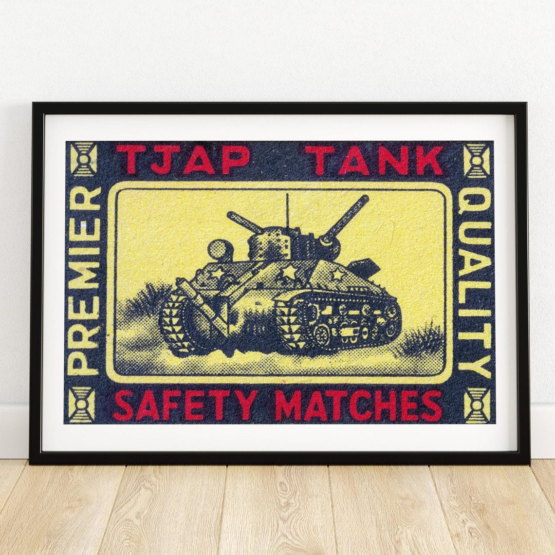 Tjap Tank Military Battle Vintage Matchbox Label Army Art Poster