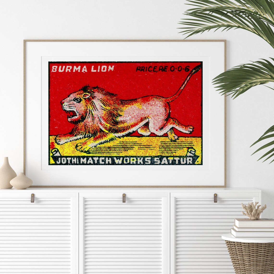 Burma Lion Vintage Indian Matchbox Label Roaring Lion Red Art Poster - Image 2