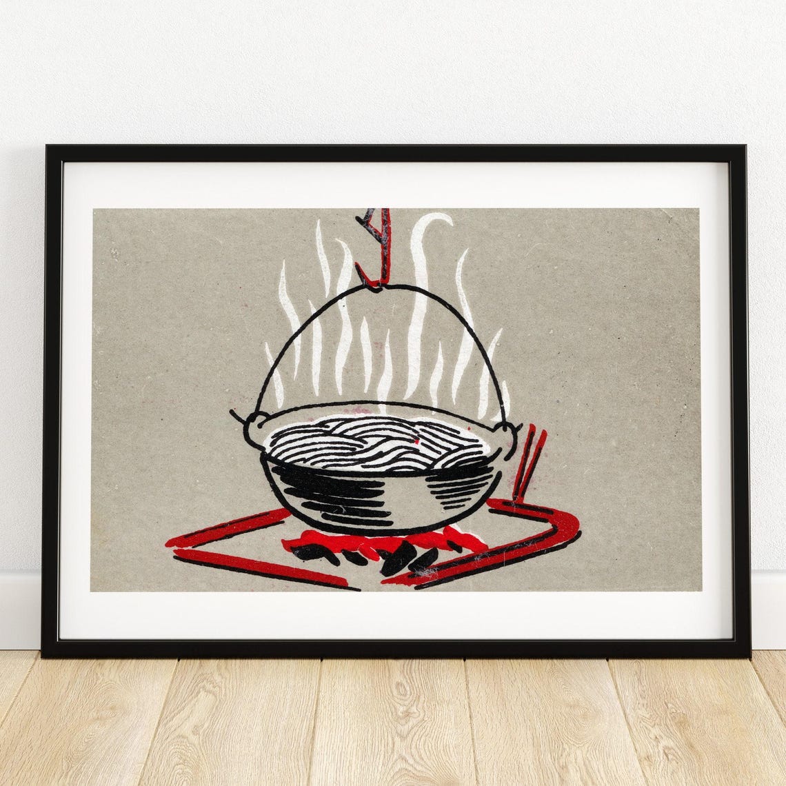 Cooking Pot Over Campfire Minimalist Vintage Matchbox Poster