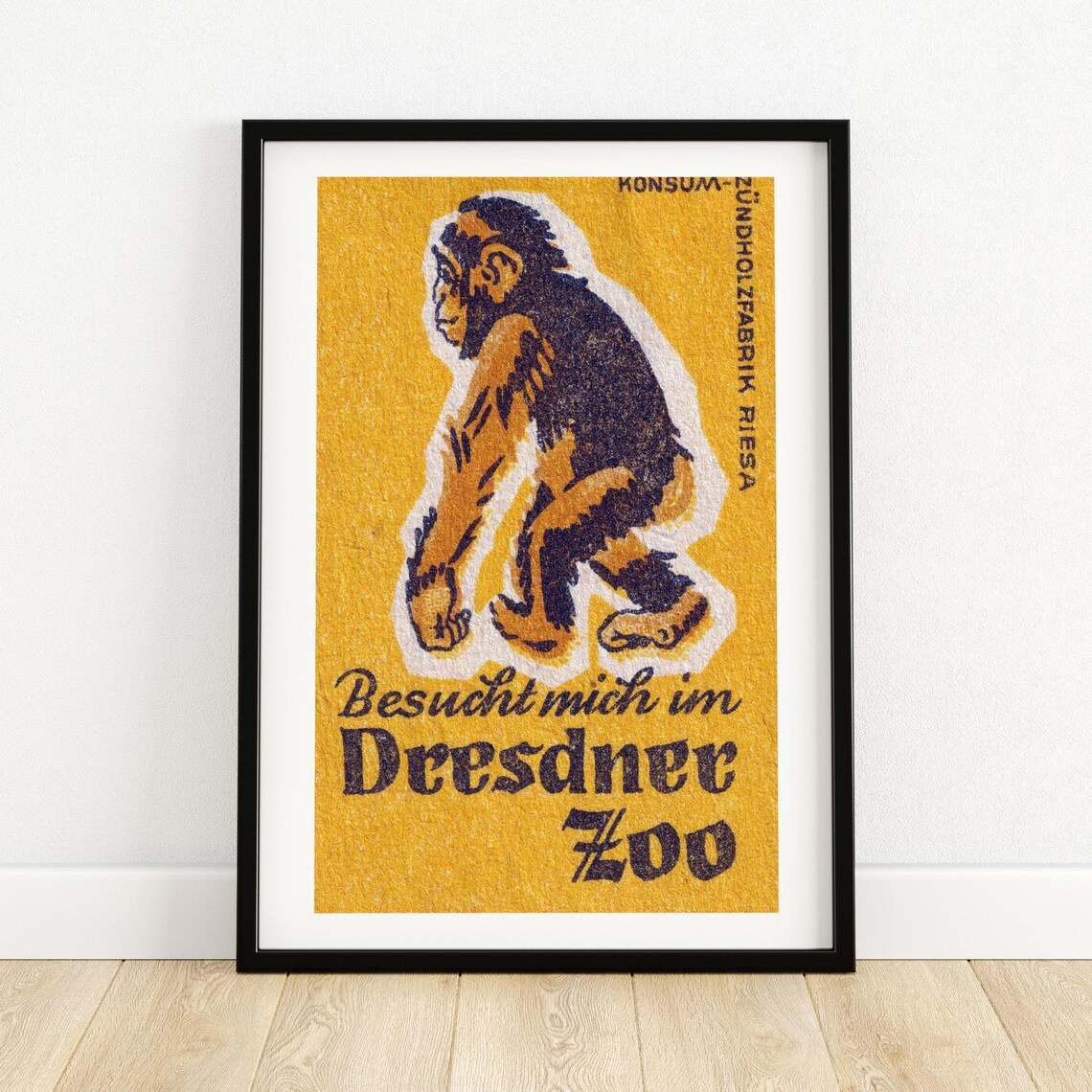 Yellow Monkey Matchbox Vintage Eastern Europe Poster