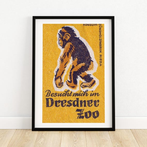 Yellow Monkey Matchbox Vintage Eastern Europe Poster