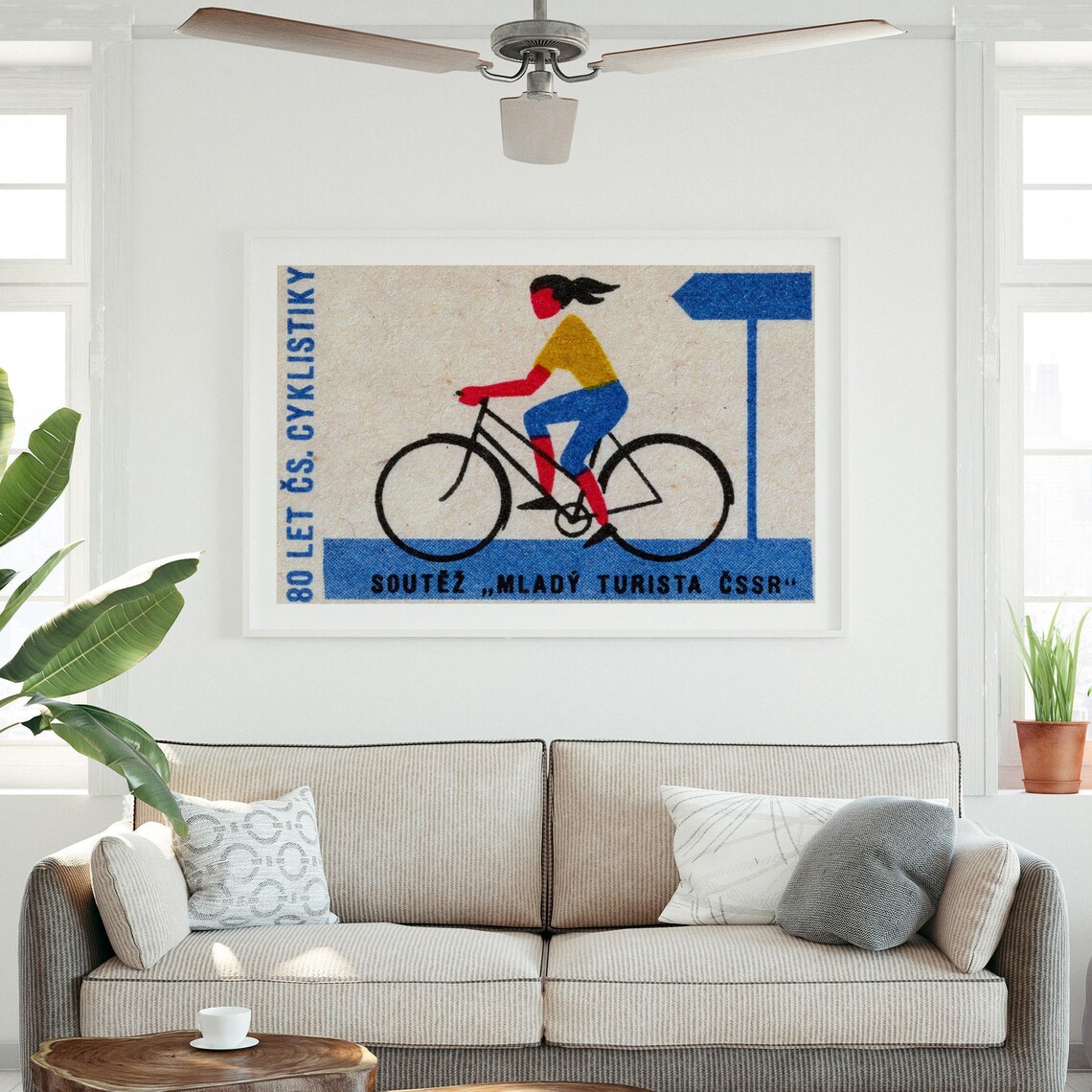 Woman Cyclist Mladý Turista ČSSR Vintage Matchbox Label Poster - Image 3