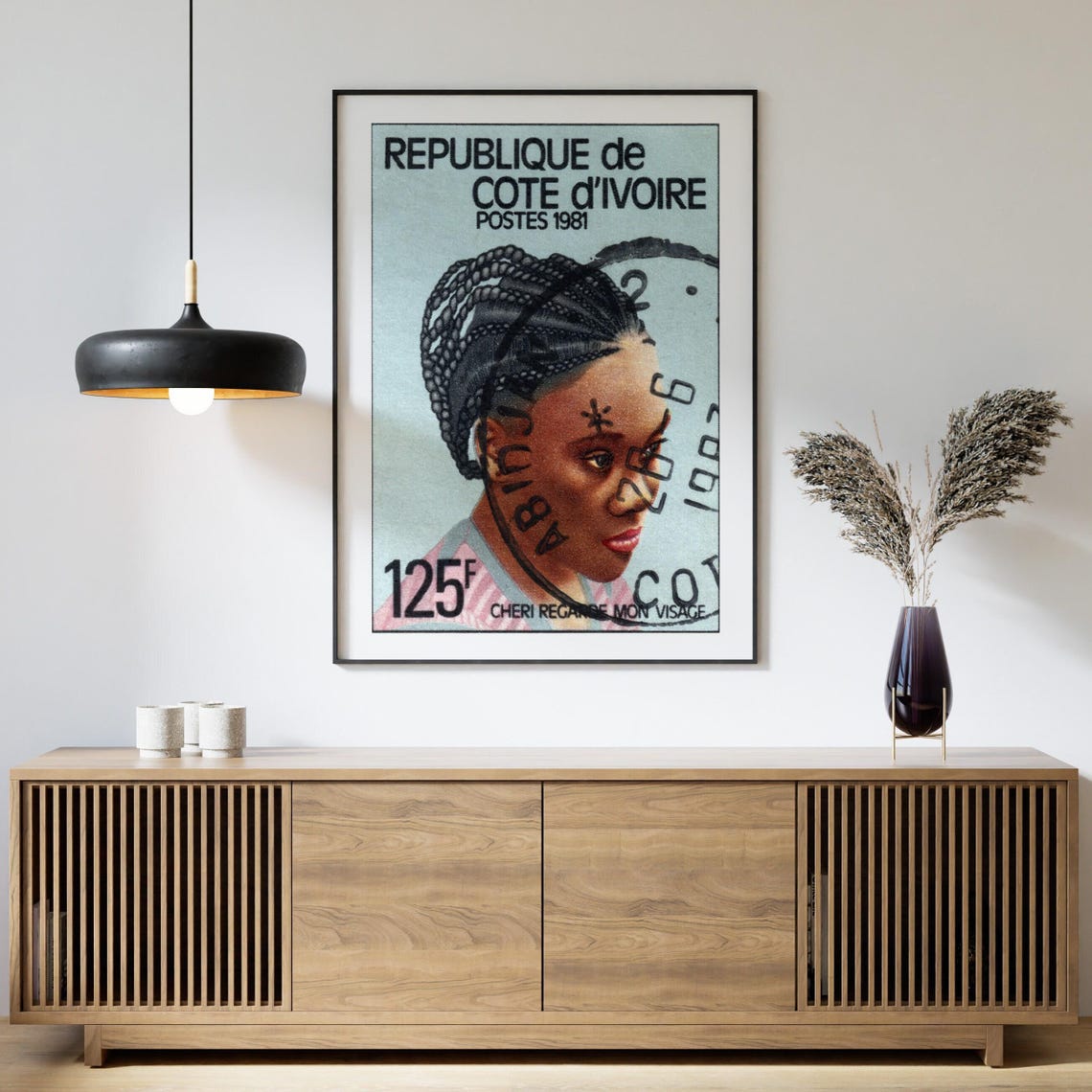 Cote d'Ivoire 1981 Stamp Braided Hair Portrait Vintage Poster - Image 4