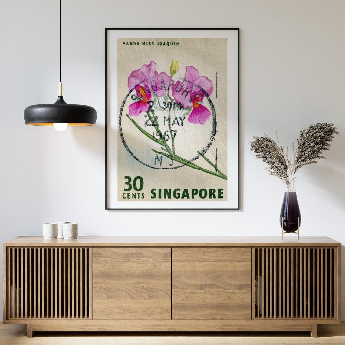 Purple Flowers Singapore Postage Stamp, Vintage Poster - Image 4