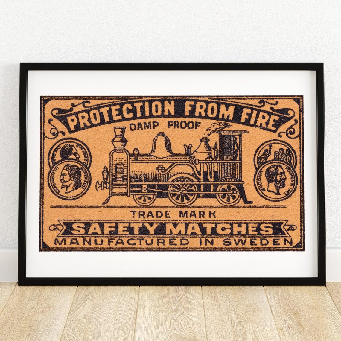 Protection From Fire Damp Proof Vintage Swedish Matchbox Label Poster